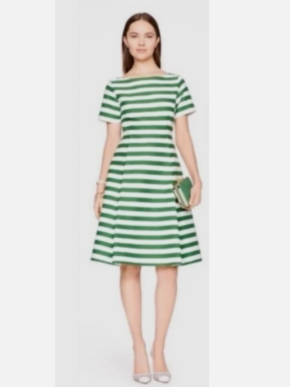 Kate Spade Green Striped Dress Sz 8 Silk Cotton look for the silver lining flare